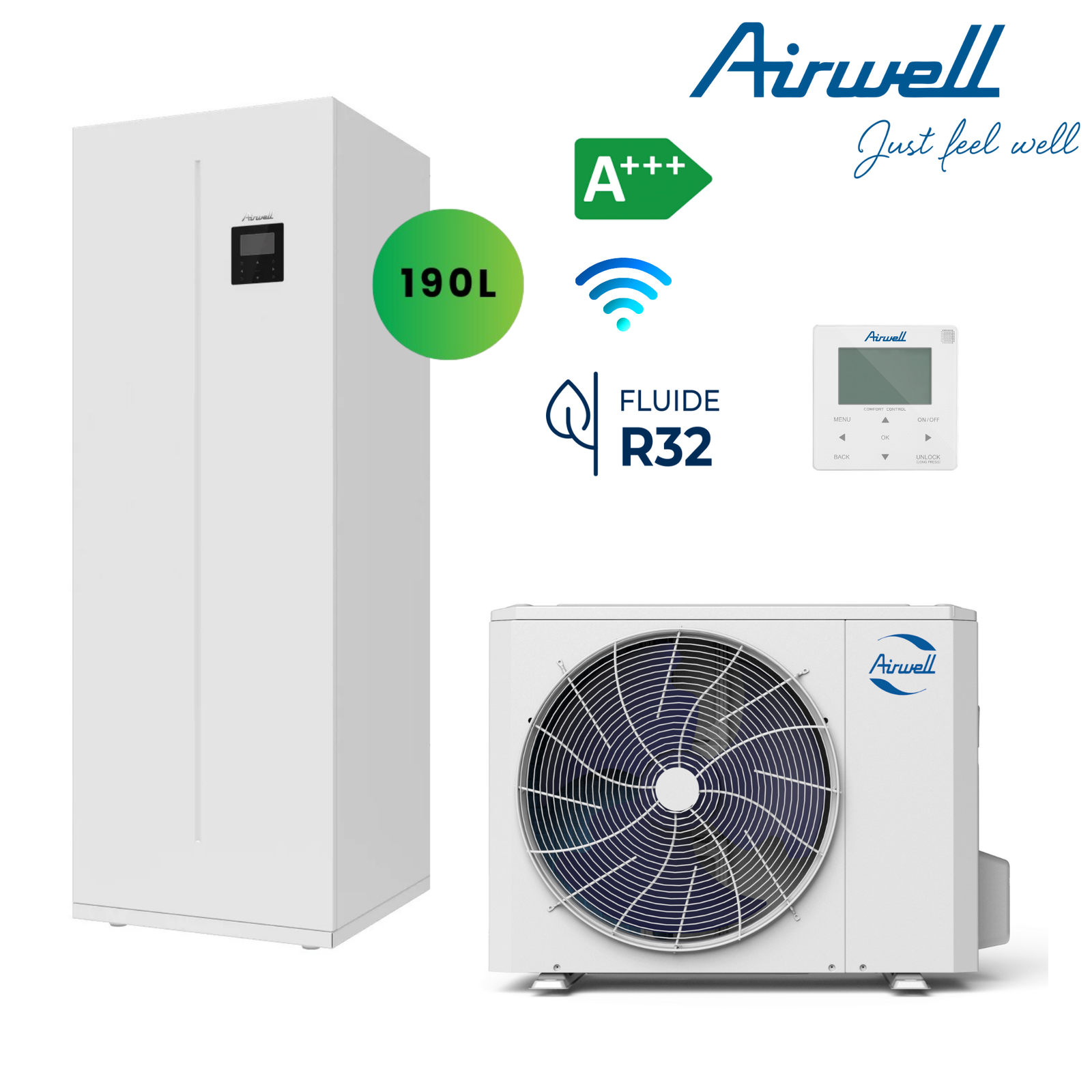 AIRWELL Wellea 12.00-12.00 kW šilumos siurblys oras-vanduo su 190 l integruotu boileriu